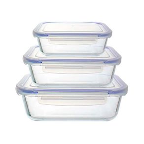 Pote de Vidro Com Tampa 3pcs Az Sist.lock Jgti003 Pote de Vidro Com Tampa 3pcs Az Sist.lock Jgti003