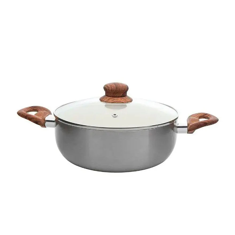 Cacarola de Aluminio 22cm Prata C/ Revestimento Em Ceramica C/ Tampa  Al059