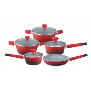 Jogo de Panelas Inducao 5 Pecas Vermelho Revestimento Ceramico Baccani