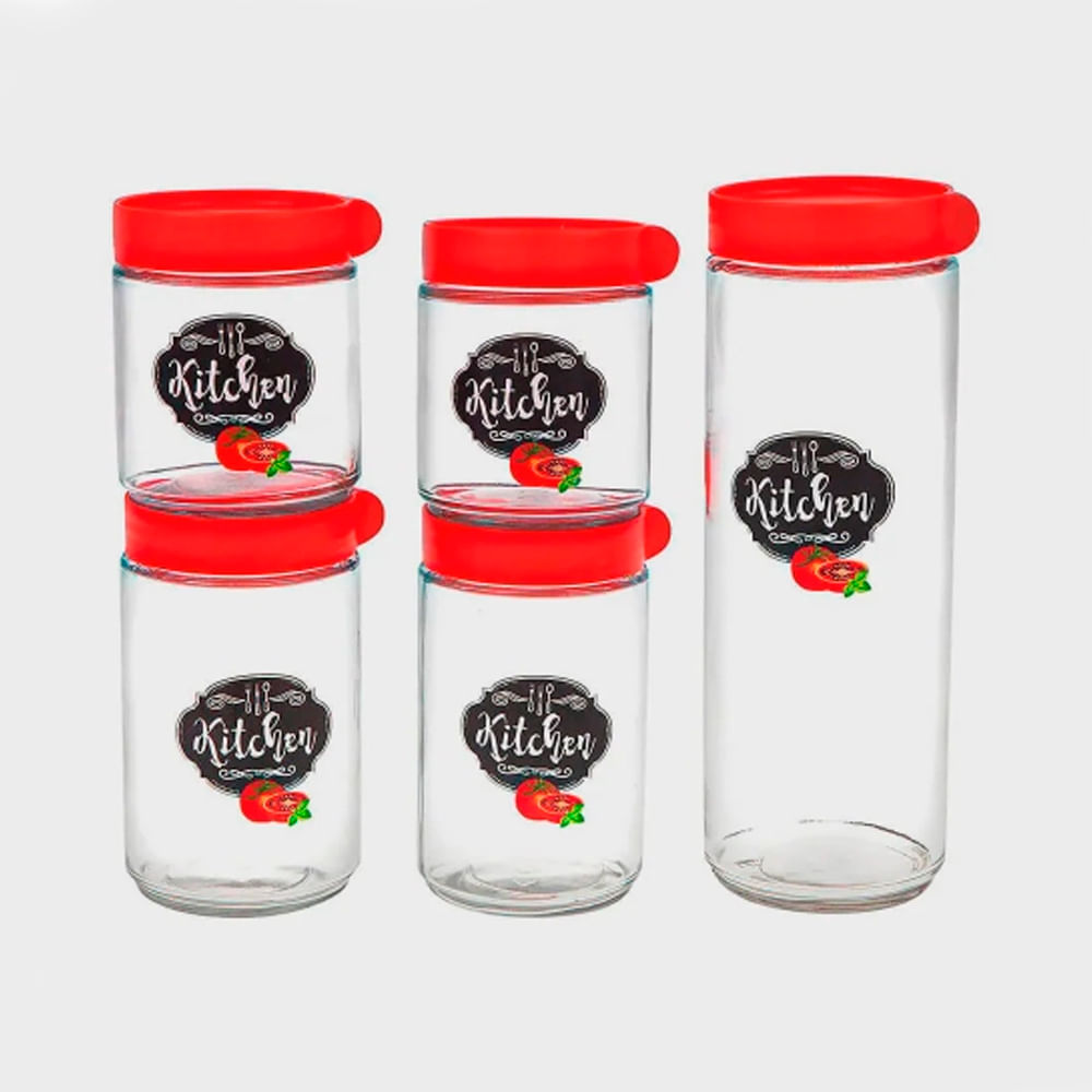 Jogo C/5 Potes de Vidro Kitchen Jgti038  Casambiente