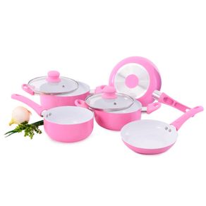 Jogo de Panelas C/5 Pecas Com Revestimento Em Ceramica Rosa Cza01005 Jogo de Panelas C/5 Pecas Com Revestimento Em Ceramica Rosa Cza01005