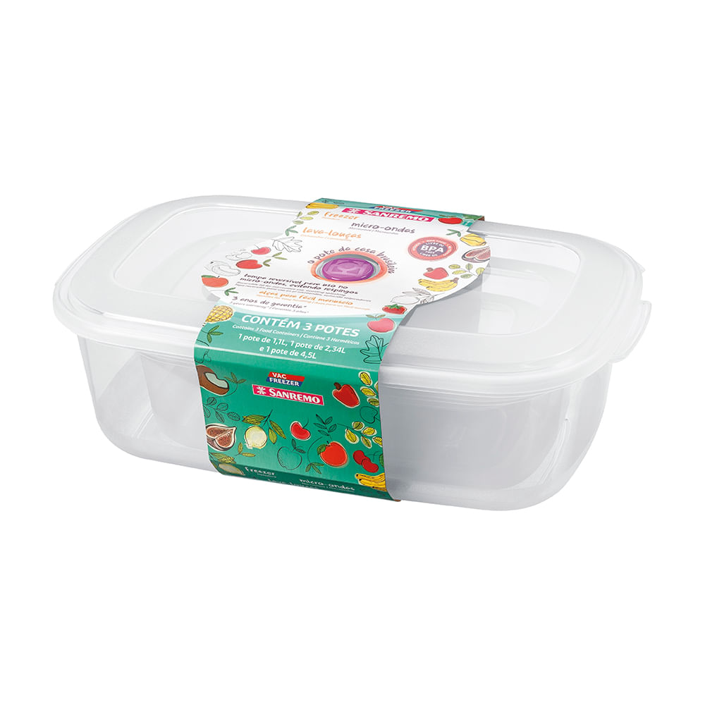Potes de Plastico Com 3 Pecas Retangular 4,5 Lts 390/2c
