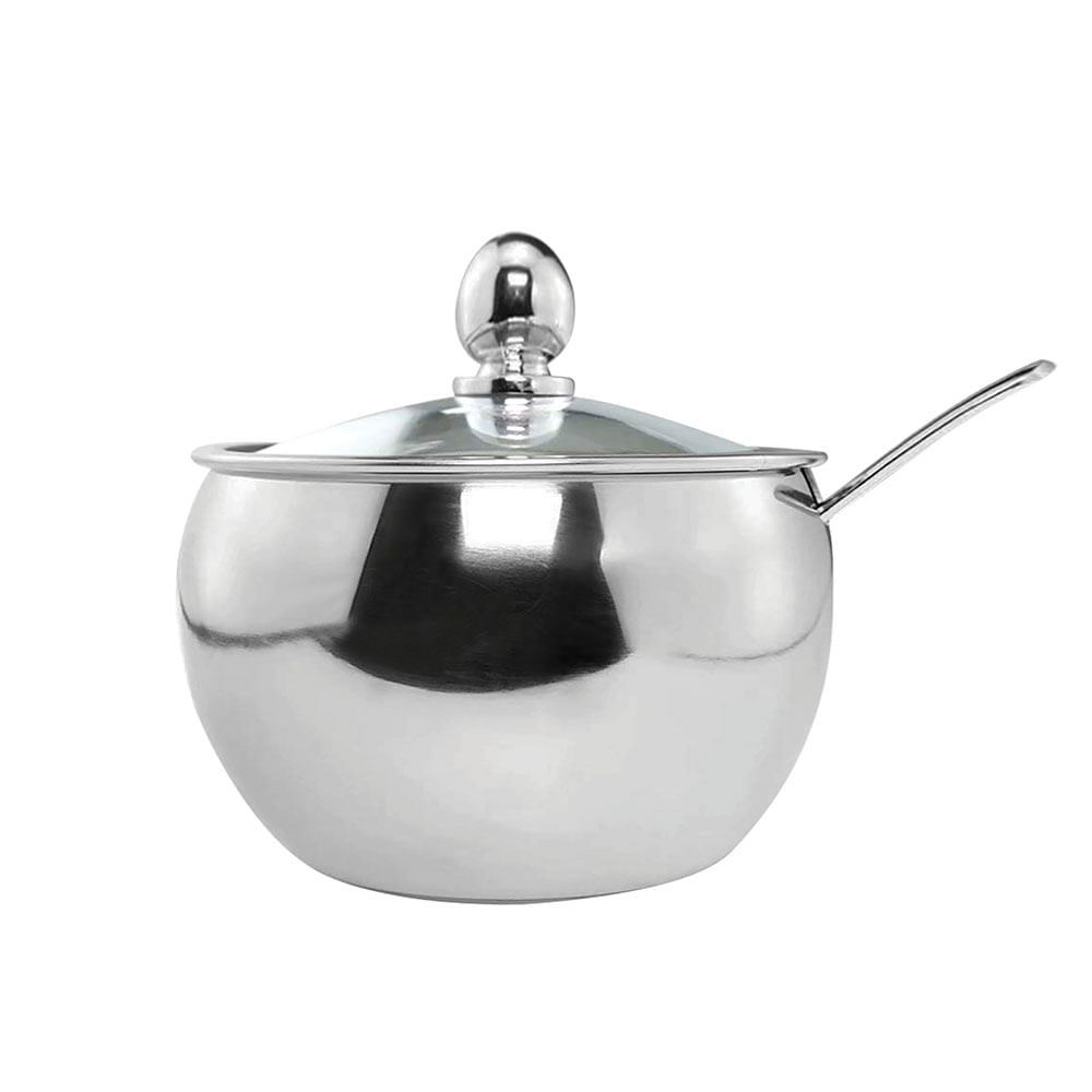 Acucareiro C/ Colher Em Aco Inox e Tampa de Vidro