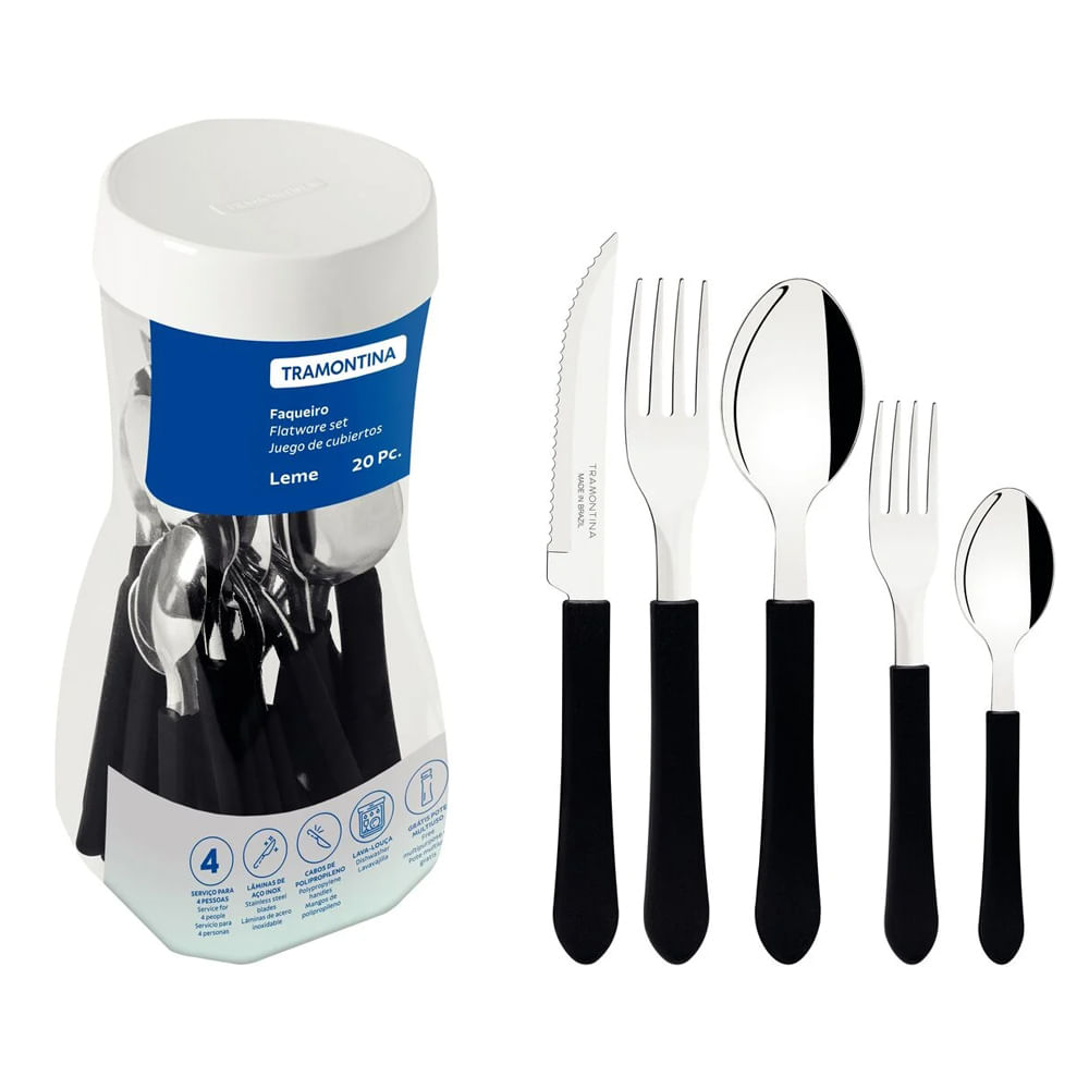 Faqueiro de Inox Com 20 Pecas Leme Preto 23198/018 Tramontina