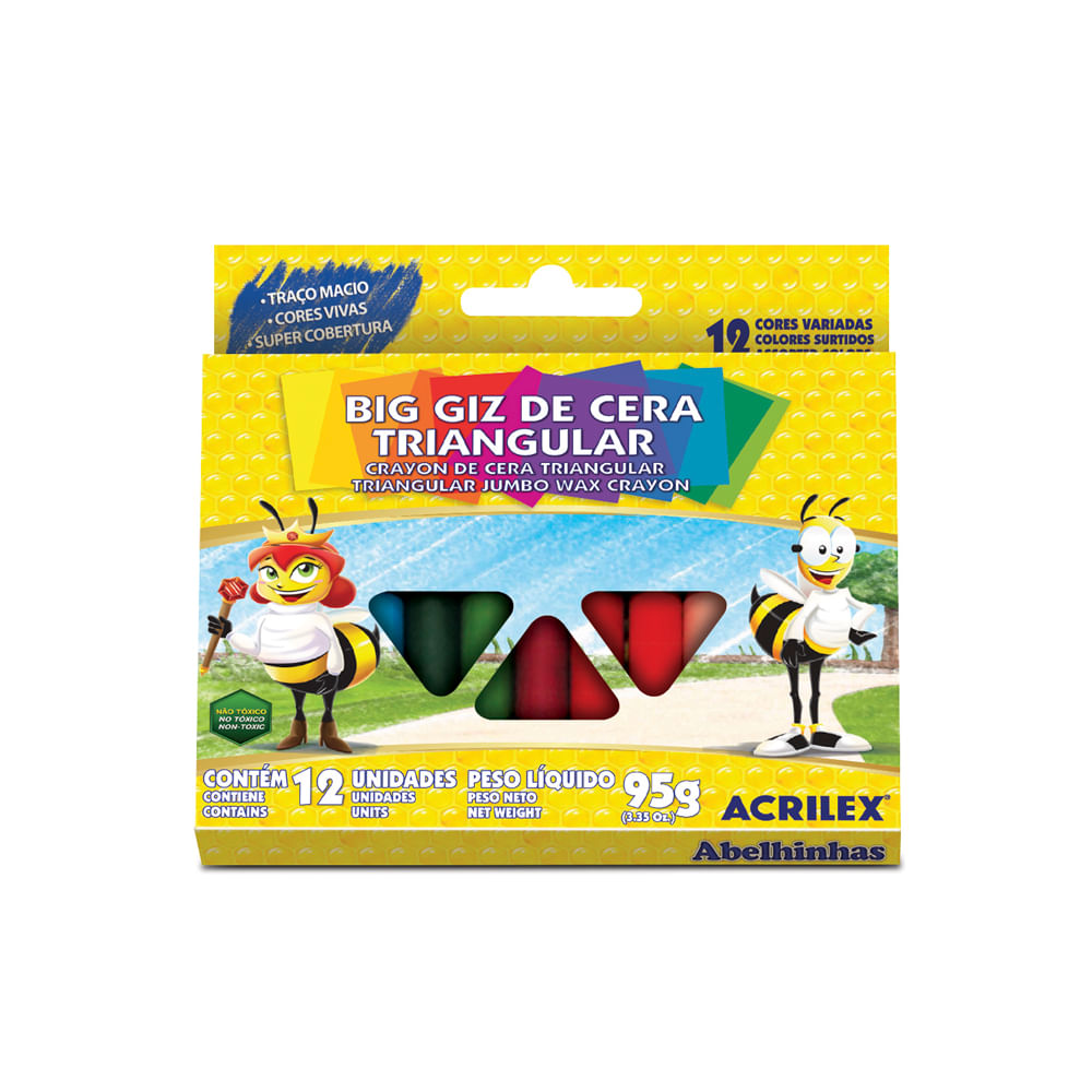 Giz de Cera Big Triangular Com 12 Cores 95g 09312