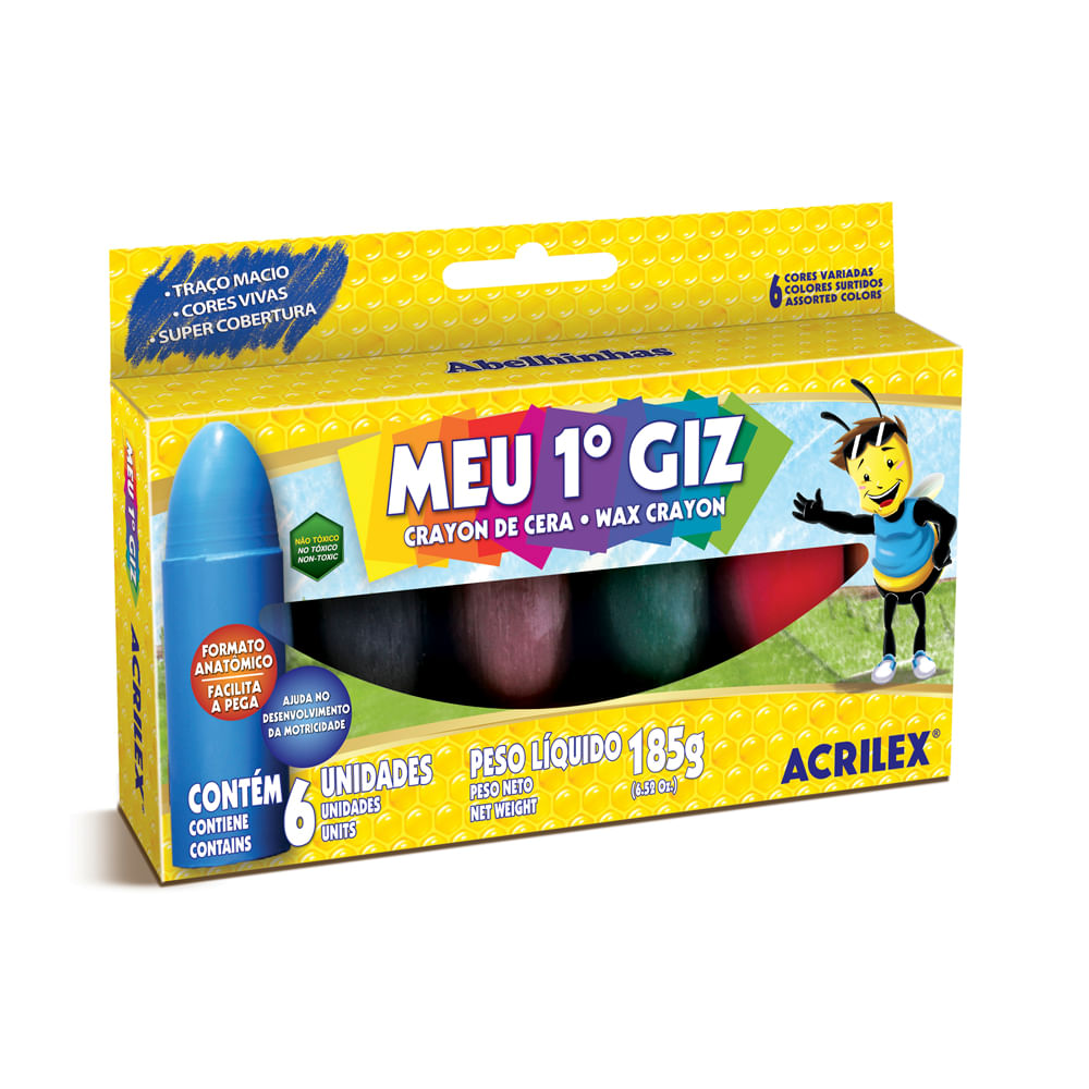 Giz de Cera Meu Primeiro Giz Com 6 Cores 185g 09506