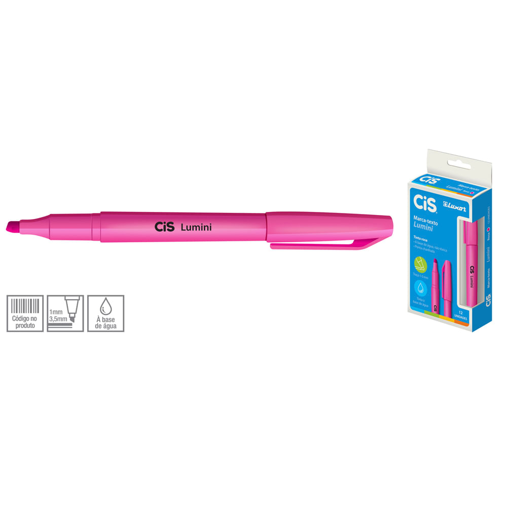 Caneta Marca Texto Lumini Rosa Com 12un 4.8600
