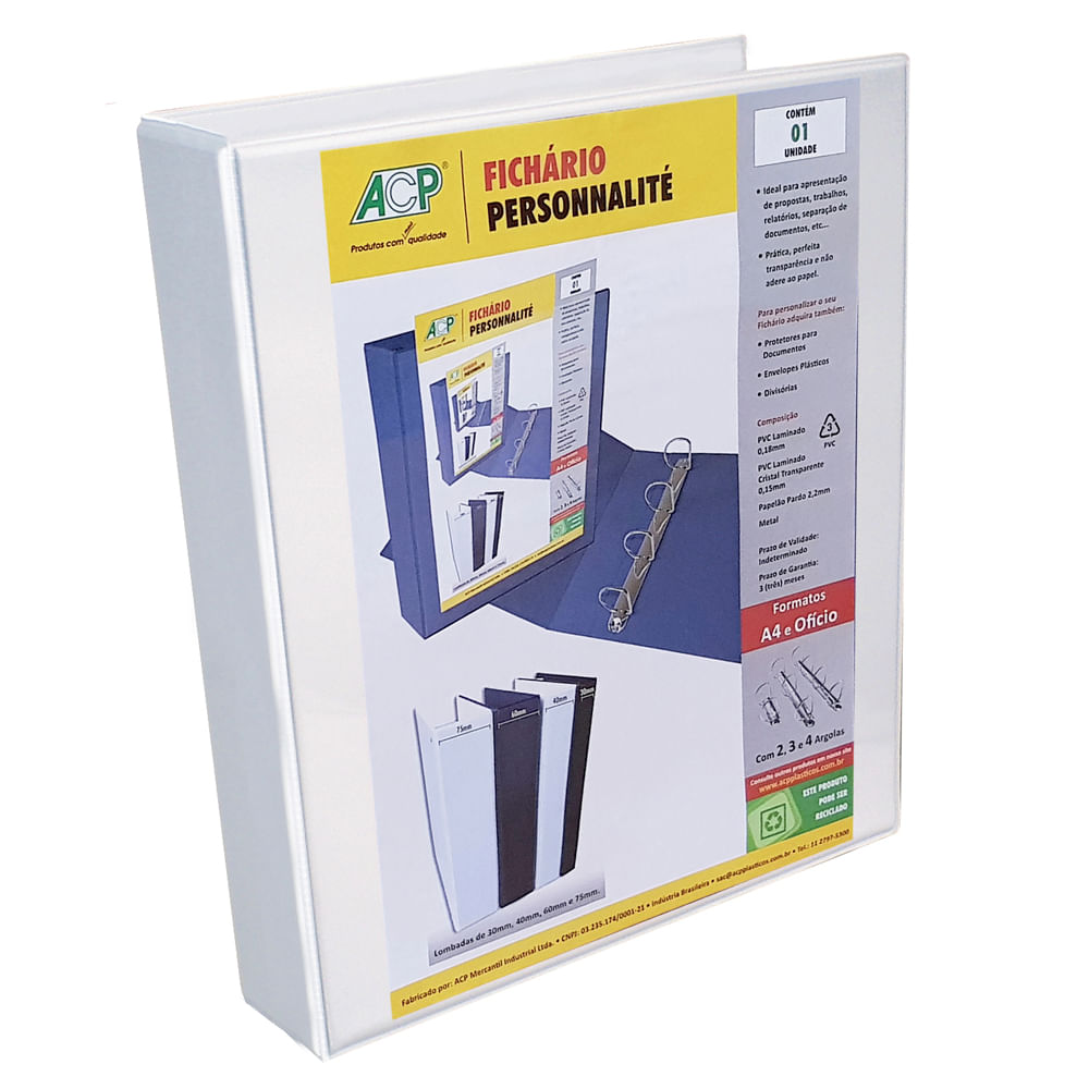 Fichario Univ 4 Argolas Com Cristal Oficio 40mm Br 3340
