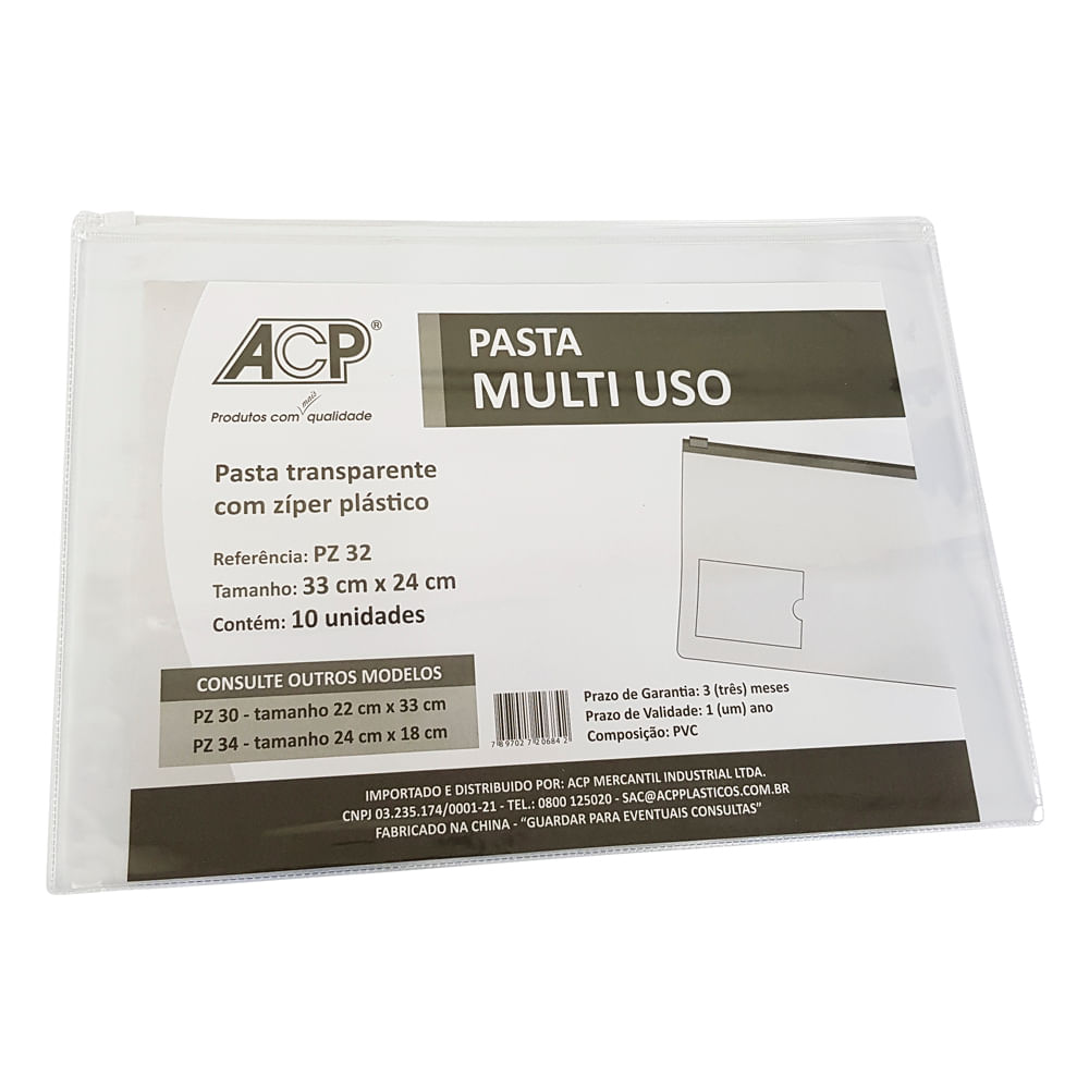 Pasta Multi Uso Com Ziper 24x33cm Pvc Pz32