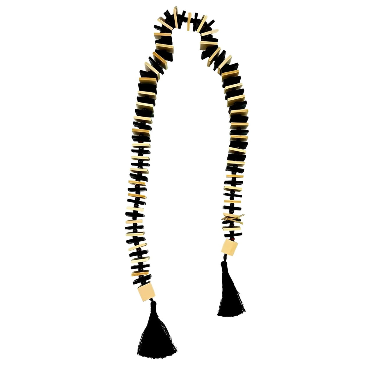 Colar Decorativo de Madeira Preto C/ Bege 80cm