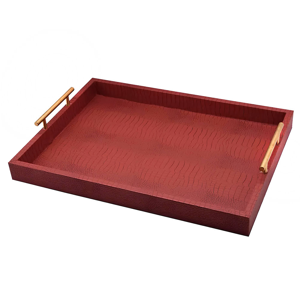 Bandeja Decorativa C/ Alca de Metal 48 X 35 X 7,5cm Rubi