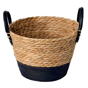Cesto de Fibra Natural Preto C/ Alca Grande  33x28cm P/ Organizacao Decoracao 3014