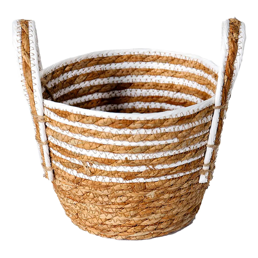 Cesto de Fibra Natural Branco C/ Alca Grande  29x24cm P/ Organizacao Decoracao