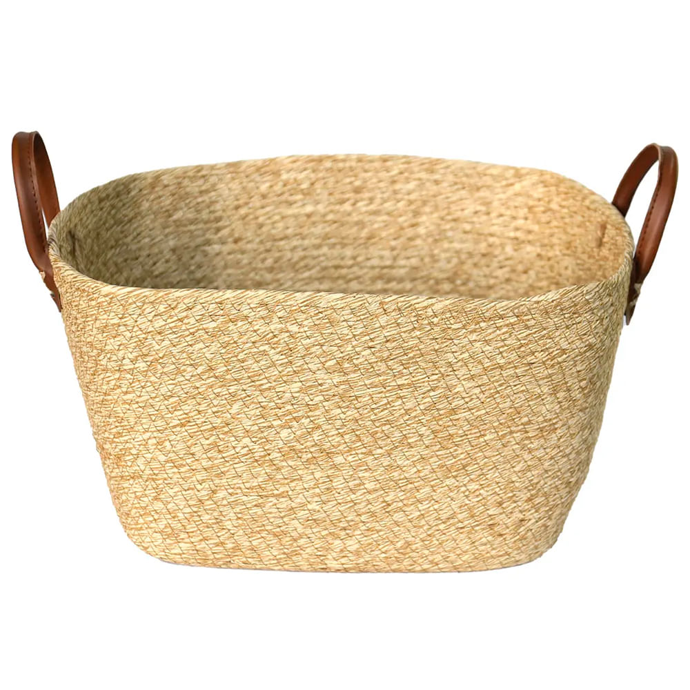 Cesto de Fibra Natural Mocca G C/ Alca 36x27x20cm P/ Organizacao Decoracao 3023