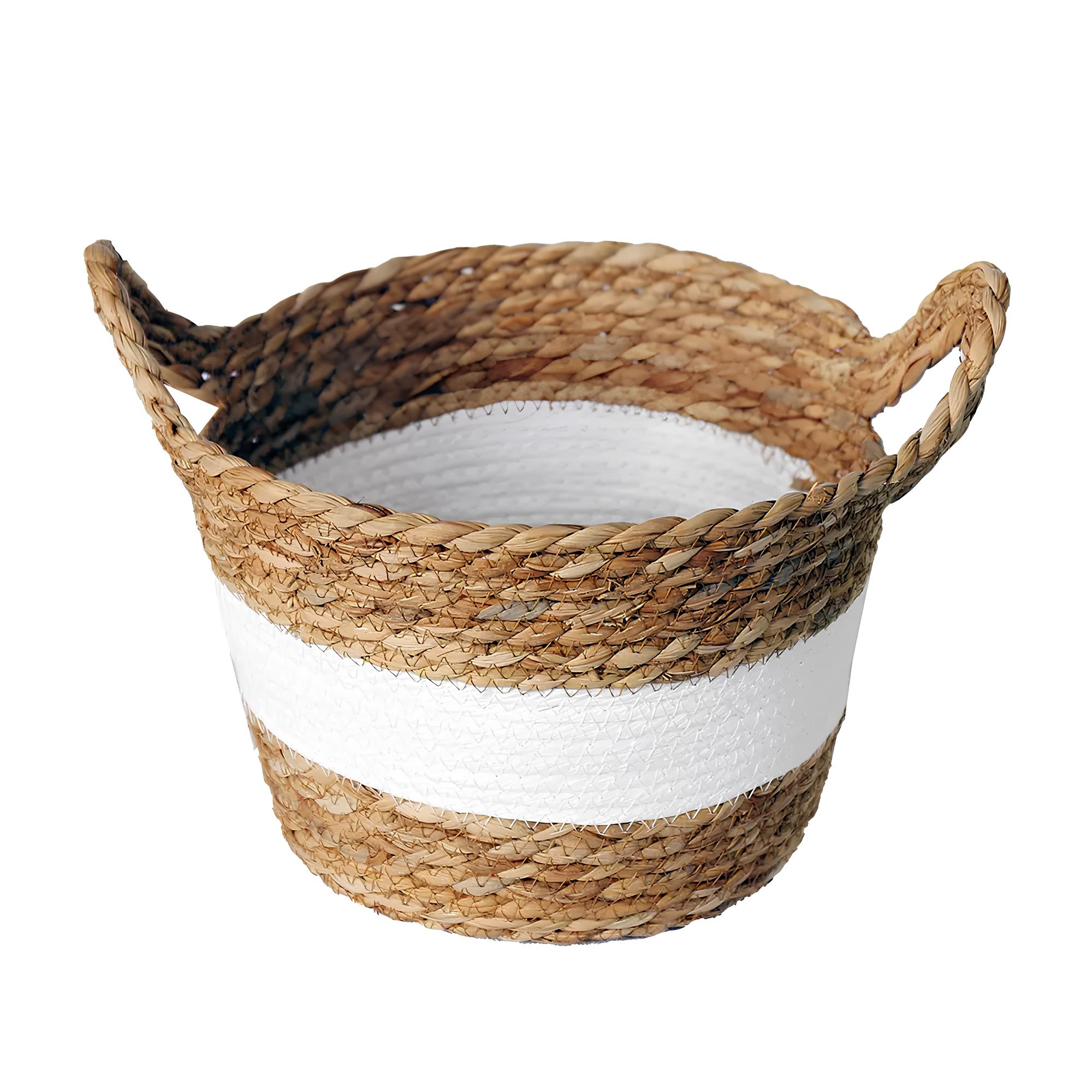 Cesto de Fibra Natural M C/ Alca  25x17cm P/ Organizacao Decoracao 3030