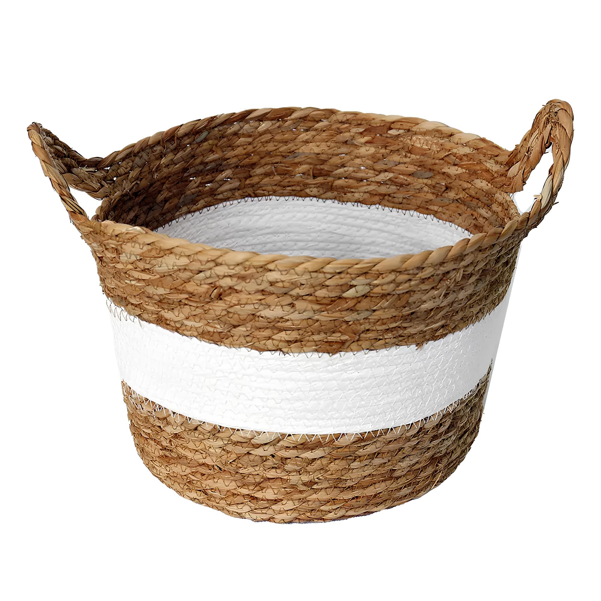 Cesto de Fibra Natural G C/ Alca  30x20cm P/ Organizacao Decoracao 3029