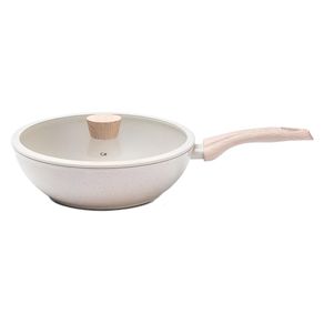 Wok Antiaderente Mineral Resist C/ Tampa 28cm Vanilla C/ Inducao 3,4l Brinox Wok Antiaderente Mineral Resist C/ Tampa 28cm Vanilla C/ Inducao 3,4l Brinox