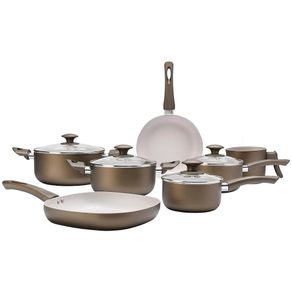 Jogo de Panelas Antiaderente Ceramic Life Antares Fendi C/ 7 Pecas Brinox Jogo de Panelas Antiaderente Ceramic Life Antares Fendi C/ 7 Pecas Brinox