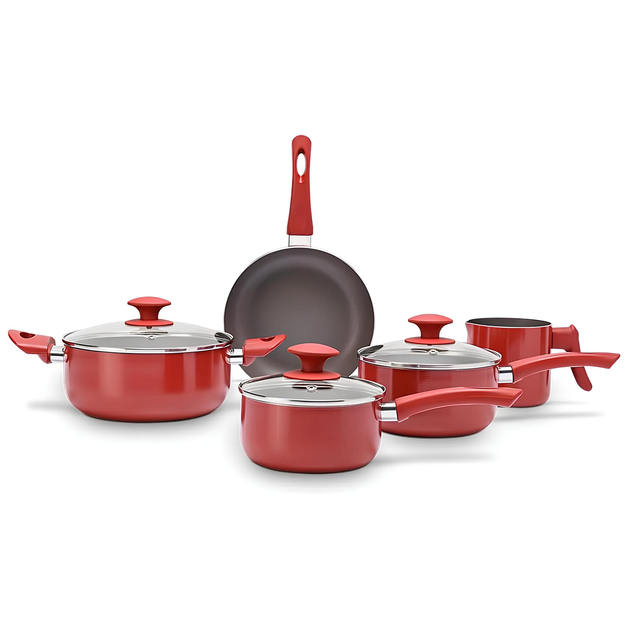 Jogo de Panelas Antiaderente Ceramic Life Antares Vermelho C/5 Pecas  Brinox