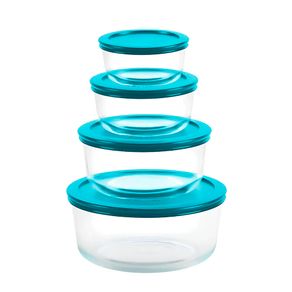 Jogo C/4 Potes de Vidro Refratario C/ Tampa Azul Casambiente Jogo C/4 Potes de Vidro Refratario C/ Tampa Azul Casambiente