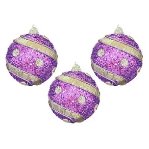 Kit C/3 Bolas Para Arvore de Natal Roxa Decoracao Natalina 8cm Ferimte