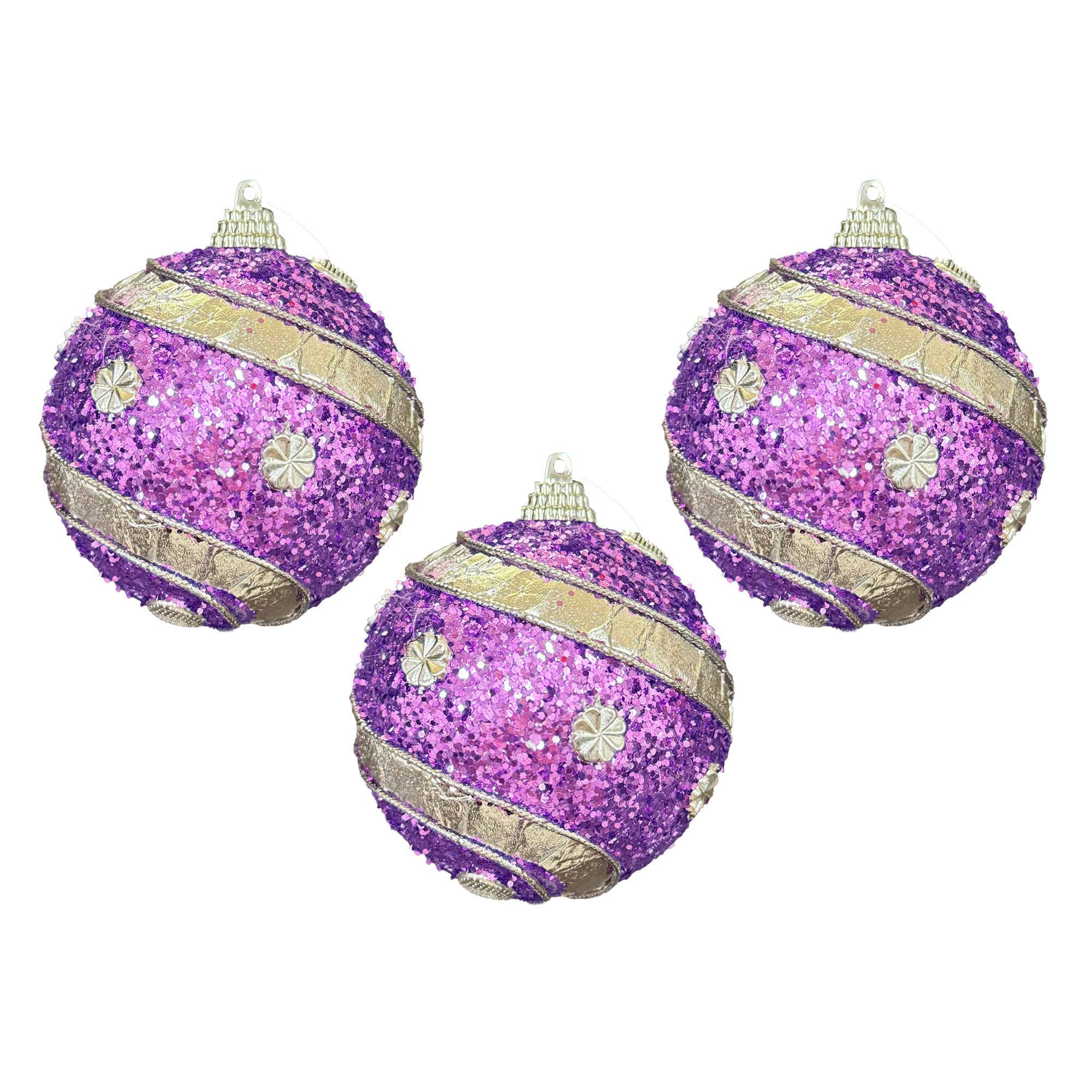 Kit C/3 Bolas Para Arvore de Natal Roxa Decoracao Natalina 8cm Ferimte