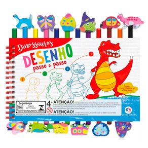 Livro Com Desenhos Passo a Passo Para Colorir Dinossauros + 12 Lapis de Cor Livro Com Desenhos Passo a Passo Para Colorir Dinossauros + 12 Lapis de Cor