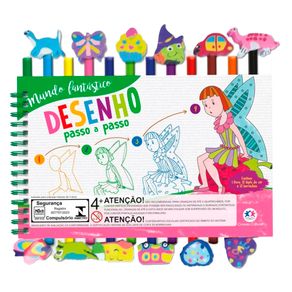 Livro Com Desenhos Passo a Passo Para Colorir Mundo Fantastico + 12 Lapis de Cor Livro Com Desenhos Passo a Passo Para Colorir Mundo Fantastico + 12 Lapis de Cor