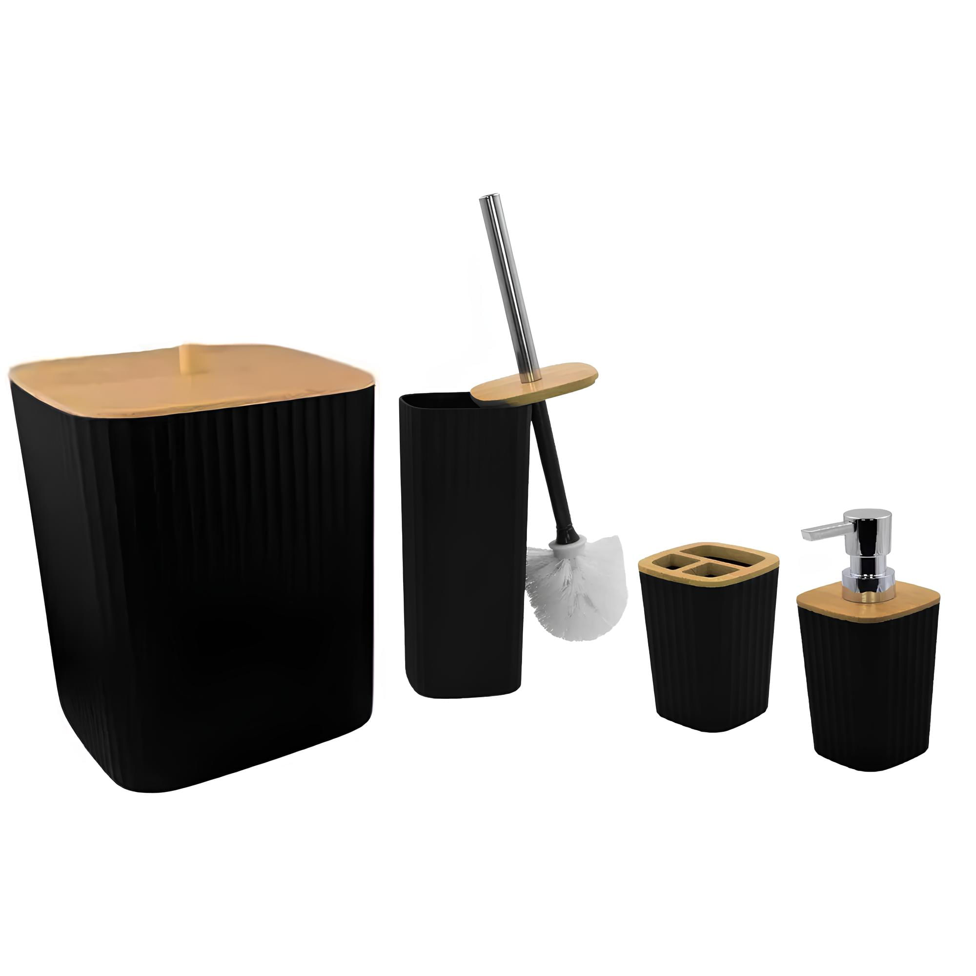 Conjunto P/ Banheiro Preto C/ Escova Sanitaria, Dispenser, Porta Escova e Lixeira