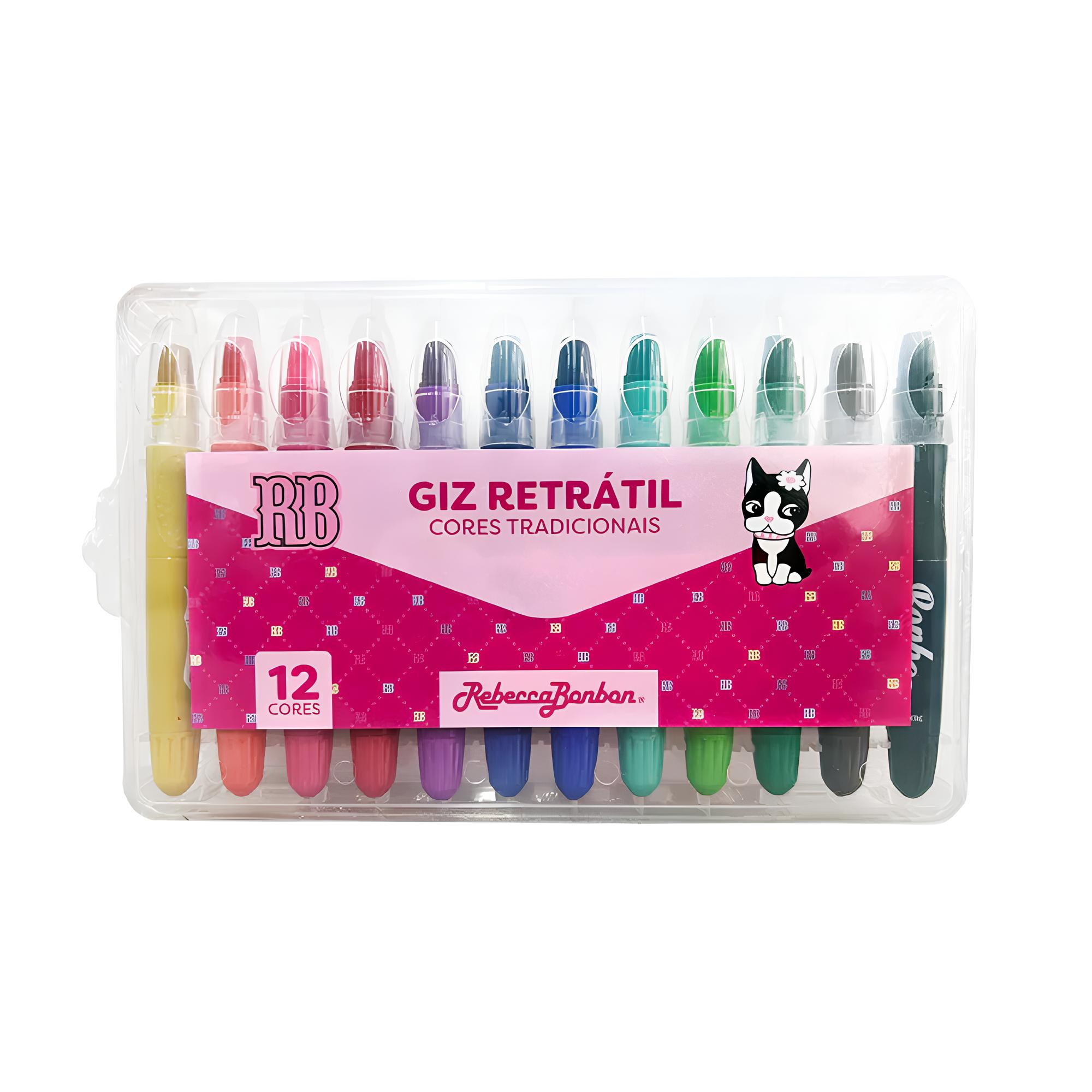 Kit Conjunto C/12 Giz de Cera Retratil Rebecca Bonbon Cores Tradicionais Rb1102