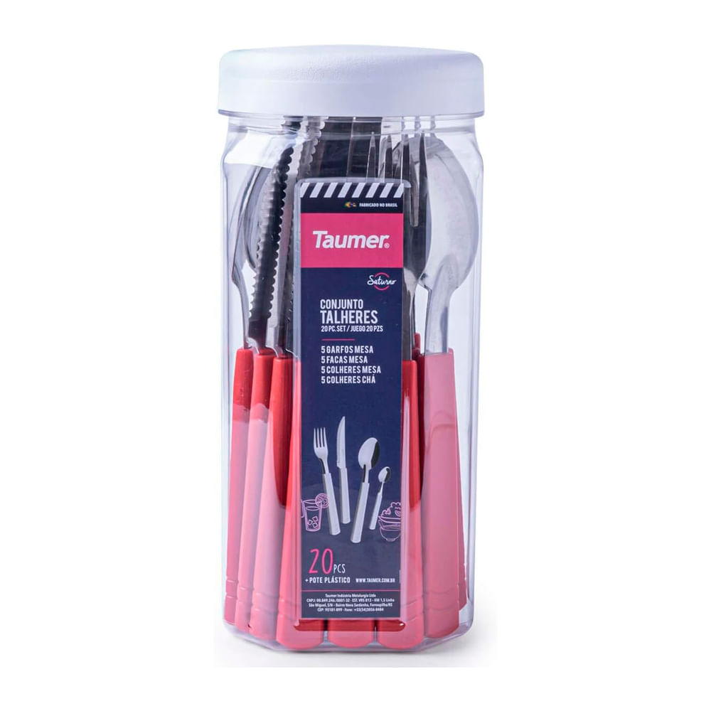 Kit Jogo de Talheres Saturno Inox Vermelho C/ 20 Pecas