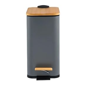 Lixeira Retangular Cinza C/ Cesto Interno e Pedal e Tampa de Bambu 5 Litros Lixeira Retangular Cinza C/ Cesto Interno e Pedal e Tampa de Bambu 5 Litros