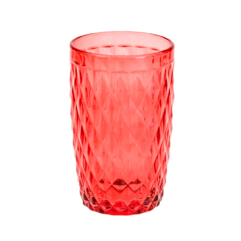 Jogo C/ 6 Copos de Vidro 360ml Vermelho P/ Suco Agua Refrigerante Bebidas