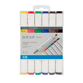 Marcador Artistico  C/ 2 Pontas Graf Duo C/ 6 Cores Basicas Marcador Artistico  C/ 2 Pontas Graf Duo C/ 6 Cores Basicas