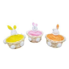 Enfeite Decorativo P/ Pascoa Cesto C/ Coelho de Pelucia e Tecido Interno Cores Sortidas 1un Enfeite Decorativo P/ Pascoa Cesto C/ Coelho de Pelucia e Tecido Interno Cores Sortidas 1un