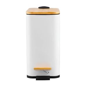 Lixeira Retangular Branca C/ Cesto Interno e Pedal e Tampa de Bambu 5 Litros Lixeira Retangular Branca C/ Cesto Interno e Pedal e Tampa de Bambu 5 Litros