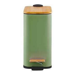 Lixeira Retangular Verde C/ Cesto Interno e Pedal e Tampa de Bambu 5 Litros Lixeira Retangular Verde C/ Cesto Interno e Pedal e Tampa de Bambu 5 Litros