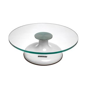 Prato Bailarina 30cm Vidro Ba Bailarina Giratoria de Vidro C/ Base Antiderrapante e Duplo Rolamento 30cm Branca