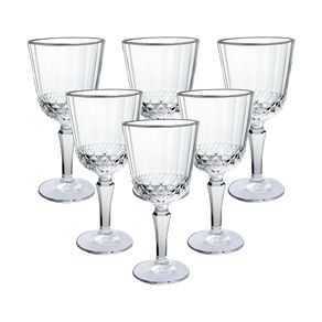 Jogo C/6 Tacas de Vidro 300ml Classic Transparente C/ Borda Prata P/ Bebidas e Drinks