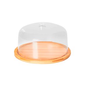 Porta Queijo Queijeira C/ Tampa Em Acrilico e Base de Bambu 18cm