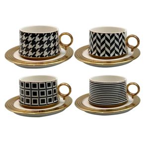 Xicaras de Vidro Com Pires Motif New Bone P/ Cha 200ml Jogo C/8 Pecas Xicaras de Vidro Com Pires Motif New Bone P/ Cha 200ml Jogo C/8 Pecas