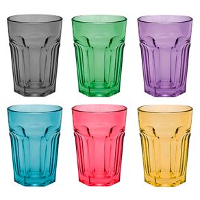 Jogo C/ 6 Copos de Vidro Coloridos 437ml P/ Bebidas