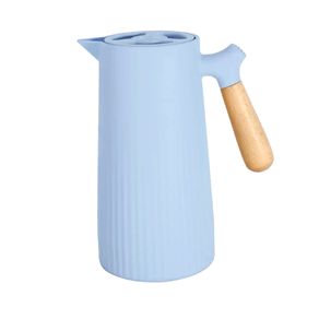 Garrafa Termica Nordica Azul C/ Cabo de Madeira P/ Cafe Cha Agua 1l