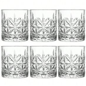 Jogo C/ 6 Copos Baixos de Vidro Requinte 330ml P/ Whisky Drink  Casambiente