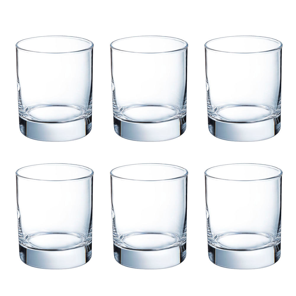 Jogo C/6 Copos de Vidro Baixo Island 300ml P/ Bebidas e Drinks Luminarc