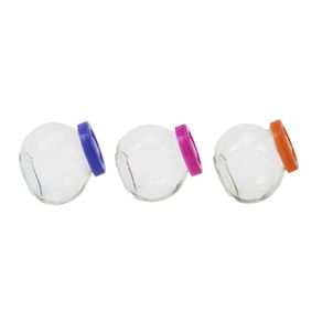 Pote Vidro Mini Baleiro 180ml Tampa Colorida Kit C/ 3un