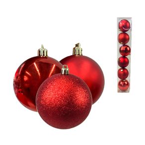 Kit C/6 Bolas Natalinas Vermelhas 8cm Fosco/brilhante/glitter Decoracao de Natal Ferimte Kit C/6 Bolas Natalinas Vermelhas 8cm Fosco/brilhante/glitter Decoracao de Natal Ferimte