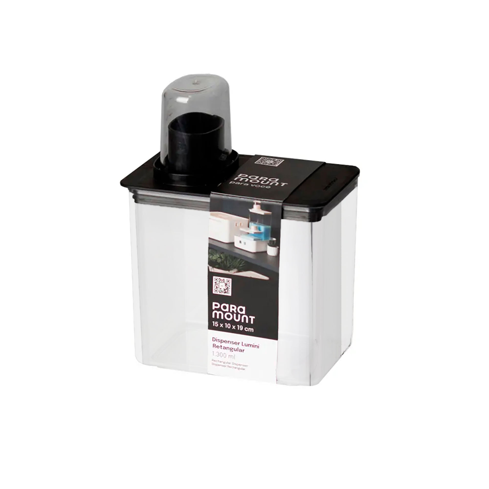 Dispenser Organizador Retangular Lumini 1300ml Preto Paramount