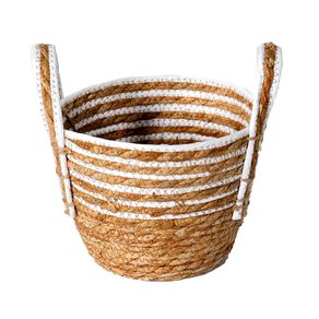 Cesto de Fibra Natural Branco C/ Alca Medio  26x20cm P/ Organizacao Decoracao