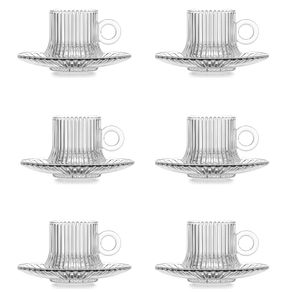 Jogo C/6 Xicaras de Vidro Transparente C/ Pires Robusta Line 85ml P/ Cafe e Cha Jogo C/6 Xicaras de Vidro Transparente C/ Pires Robusta Line 85ml P/ Cafe e Cha